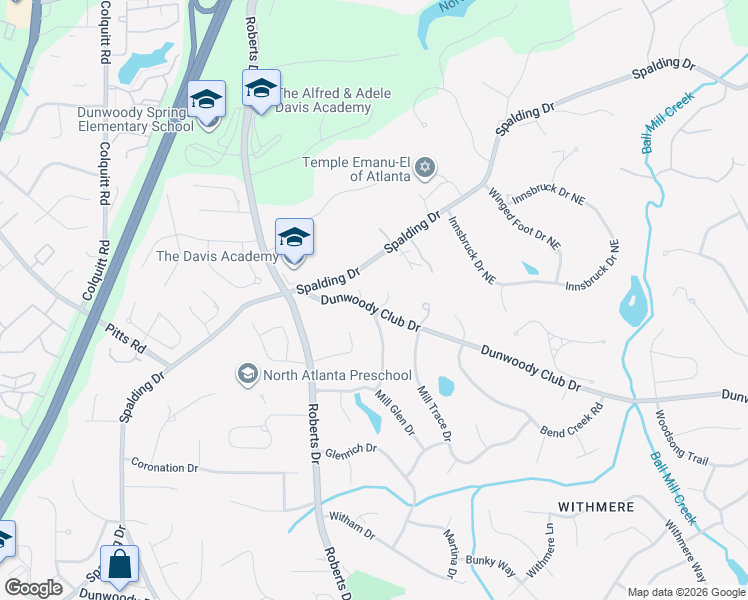 map of restaurants, bars, coffee shops, grocery stores, and more near 100 Hemmingwood Way in Atlanta