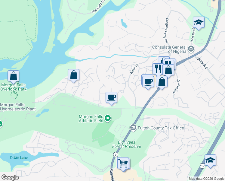 map of restaurants, bars, coffee shops, grocery stores, and more near 655 Coligny Court in Atlanta