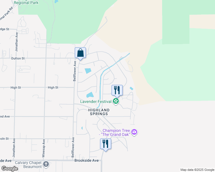 map of restaurants, bars, coffee shops, grocery stores, and more near 41238 Cheyenne Trail in Cherry Valley