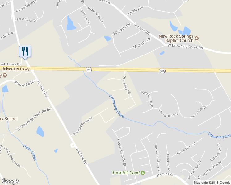 map of restaurants, bars, coffee shops, grocery stores, and more near 2517 Oak Valley Lane in Dacula