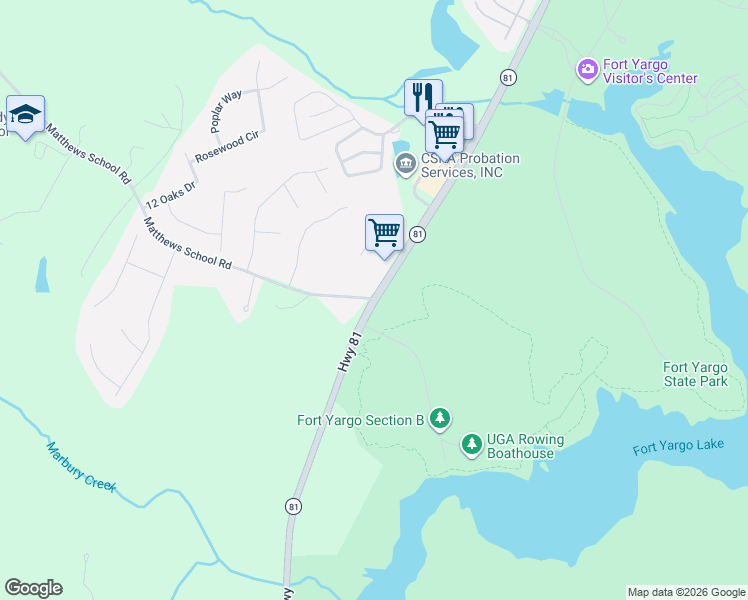 map of restaurants, bars, coffee shops, grocery stores, and more near 454-498 Loganville Highway in Winder