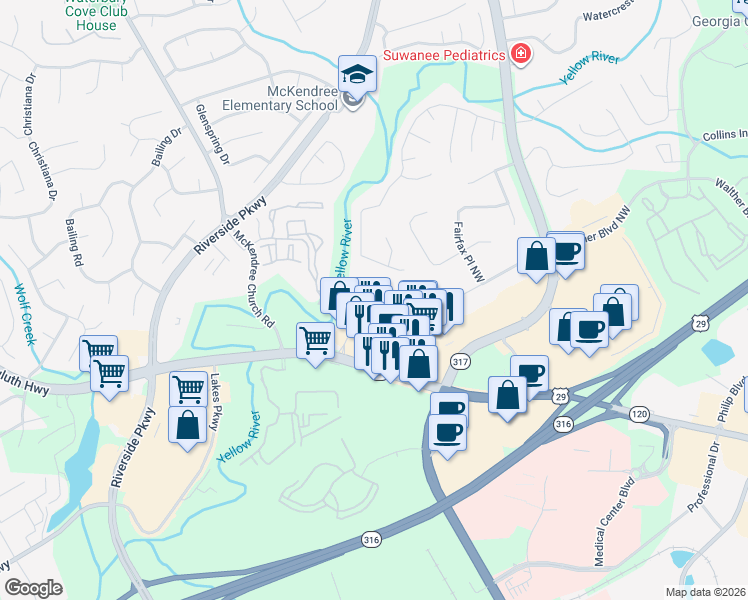 map of restaurants, bars, coffee shops, grocery stores, and more near 954 Haley Woods Lane in Lawrenceville