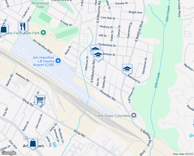 map of restaurants, bars, coffee shops, grocery stores, and more near 1505 Ilex Street in Columbia