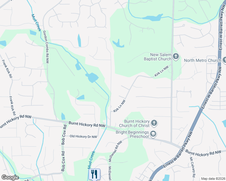 map of restaurants, bars, coffee shops, grocery stores, and more near 668 Tarpley Road Northwest in Kennesaw