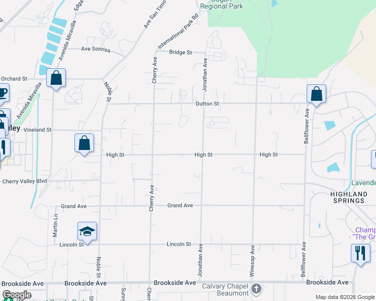 map of restaurants, bars, coffee shops, grocery stores, and more near 40178 High Street in Cherry Valley
