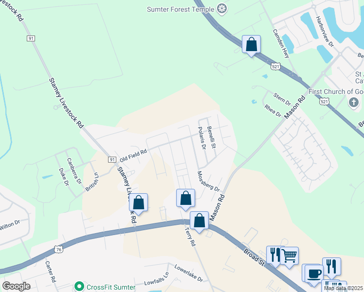 map of restaurants, bars, coffee shops, grocery stores, and more near 1736 Musket Trail in Sumter