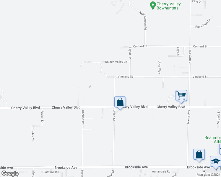 map of restaurants, bars, coffee shops, grocery stores, and more near 10329 Union Street in Cherry Valley