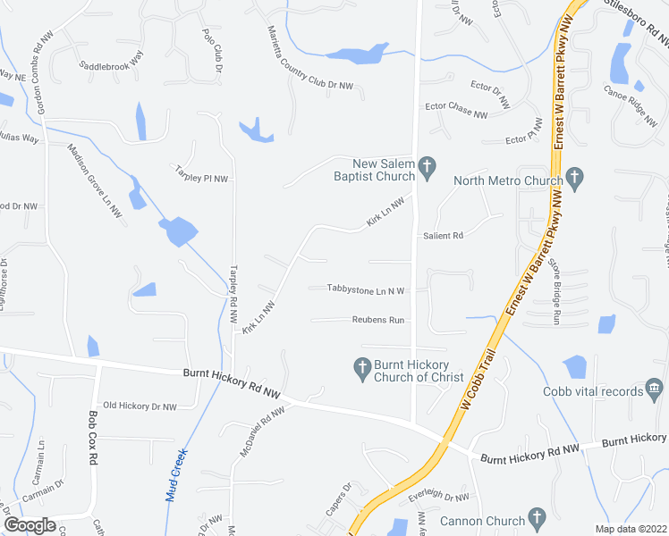 map of restaurants, bars, coffee shops, grocery stores, and more near 2301 Kirk Farm Place Northwest in Kennesaw