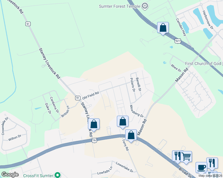 map of restaurants, bars, coffee shops, grocery stores, and more near 1774 Ruger Drive in Sumter