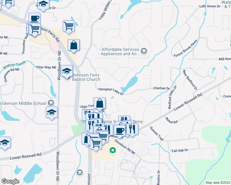 map of restaurants, bars, coffee shops, grocery stores, and more near 4920 Hampton Lake Drive in Marietta