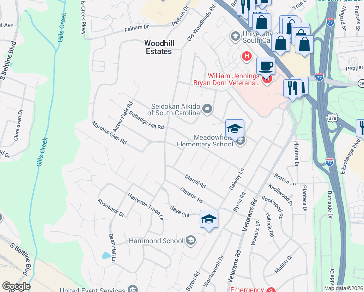 map of restaurants, bars, coffee shops, grocery stores, and more near 516 Winston Road in Columbia