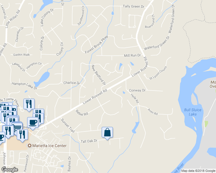 map of restaurants, bars, coffee shops, grocery stores, and more near 900 Forest Pond Drive in Marietta