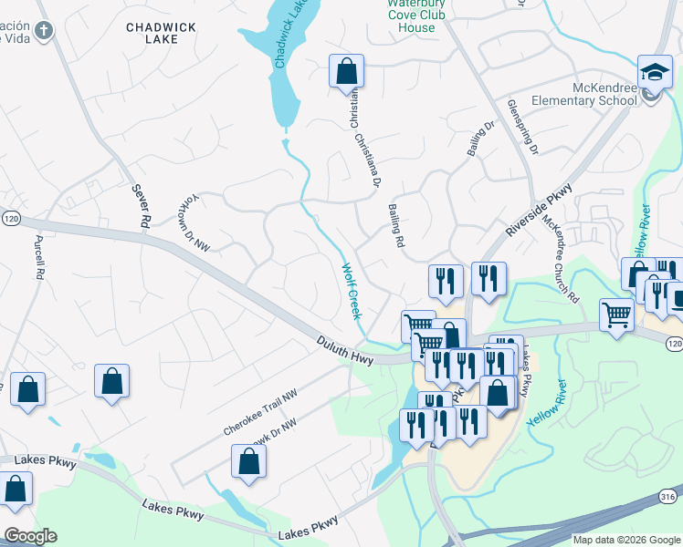 map of restaurants, bars, coffee shops, grocery stores, and more near 1231 Raleigh Court in Lawrenceville