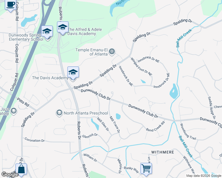 map of restaurants, bars, coffee shops, grocery stores, and more near 960 Fenimore Circle in Sandy Springs