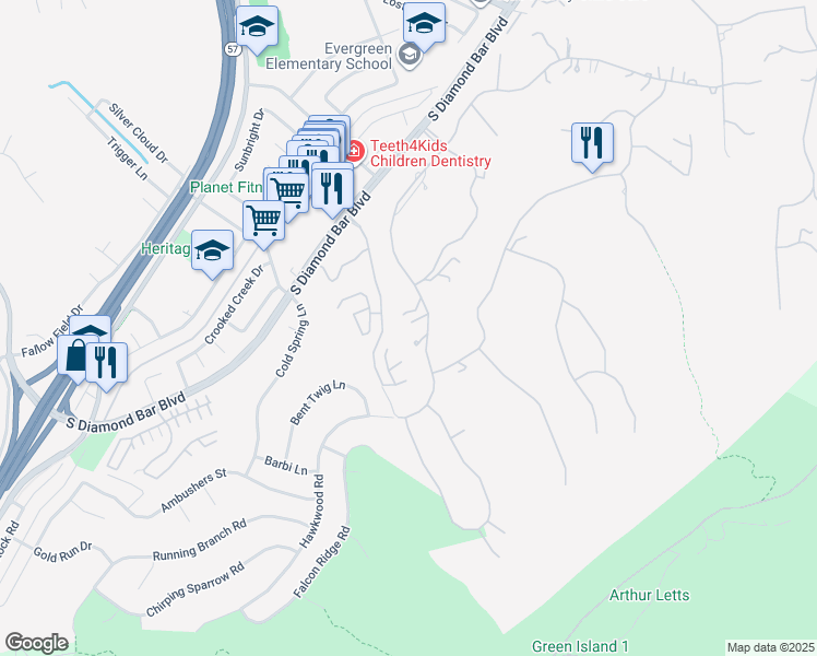 map of restaurants, bars, coffee shops, grocery stores, and more near 2945 Steeplechase Lane in Diamond Bar