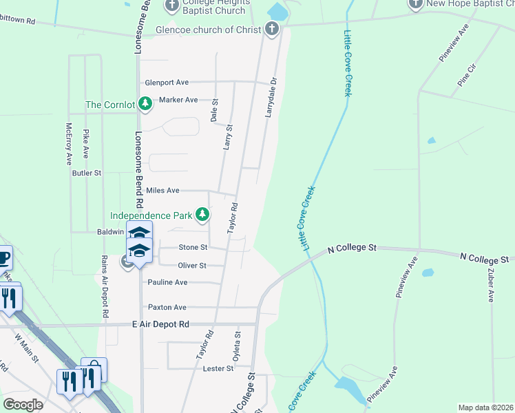 map of restaurants, bars, coffee shops, grocery stores, and more near 1016 Taylor Road in Gadsden