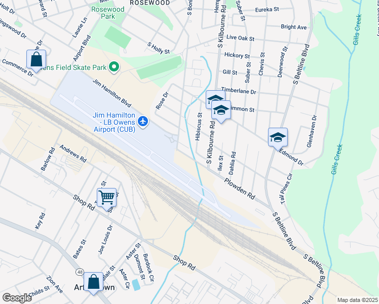 map of restaurants, bars, coffee shops, grocery stores, and more near 3630 Hydrangea Street in Columbia