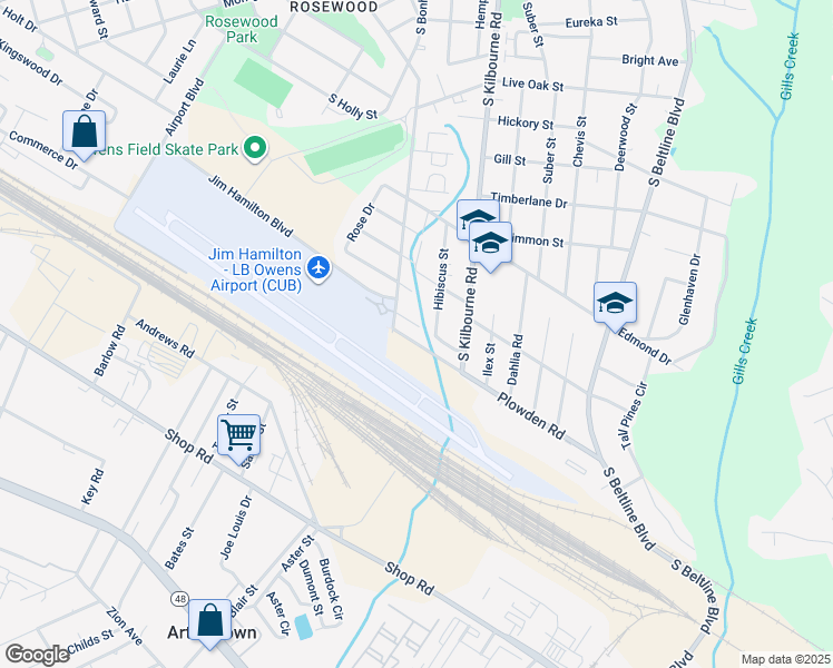 map of restaurants, bars, coffee shops, grocery stores, and more near 3630 Hydrangea Street in Columbia