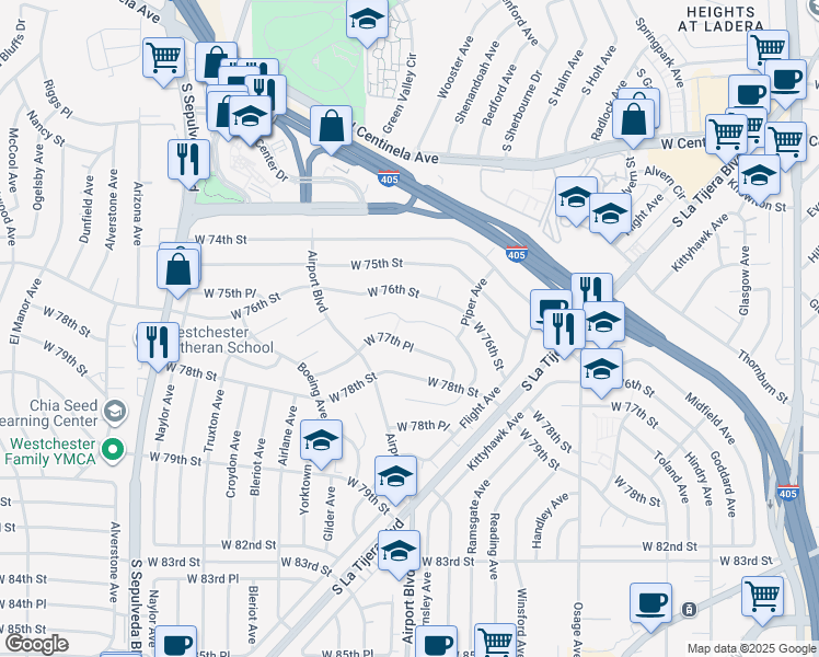 map of restaurants, bars, coffee shops, grocery stores, and more near 5908 Abernathy Drive in Los Angeles