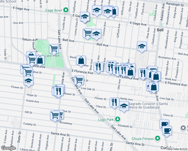 map of restaurants, bars, coffee shops, grocery stores, and more near 3835 Walnut Street in Cudahy
