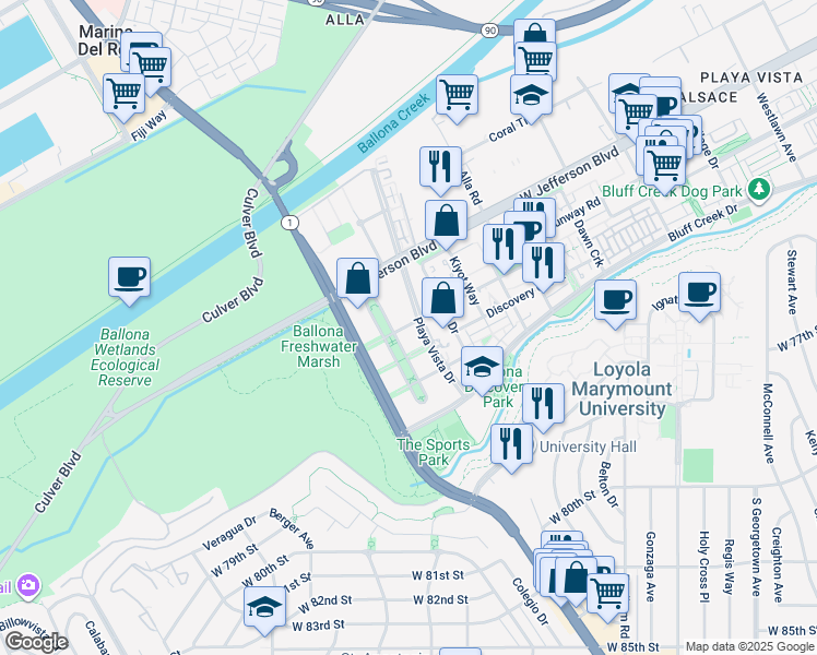 map of restaurants, bars, coffee shops, grocery stores, and more near in Los Angeles