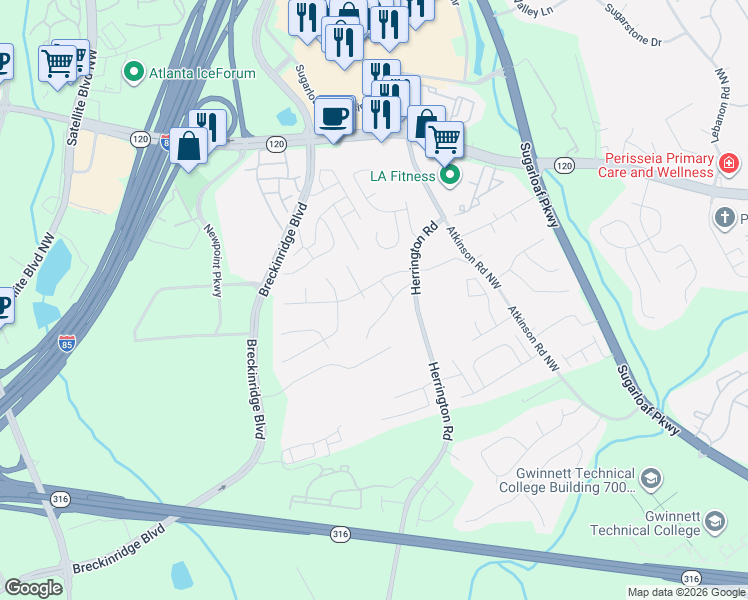 map of restaurants, bars, coffee shops, grocery stores, and more near 1767 Eric Circle in Lawrenceville