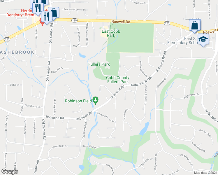map of restaurants, bars, coffee shops, grocery stores, and more near 821 Chelsea Park Drive Northeast in Marietta