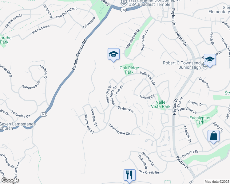 map of restaurants, bars, coffee shops, grocery stores, and more near 15520 Ficus Street in Chino Hills