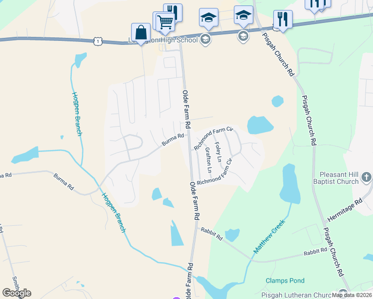 map of restaurants, bars, coffee shops, grocery stores, and more near 240 Olde Farm Road in Lexington