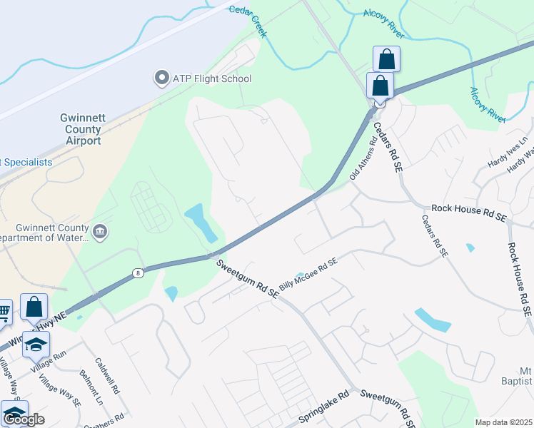 map of restaurants, bars, coffee shops, grocery stores, and more near 2 Ledgewood Mill Way Northeast in Lawrenceville