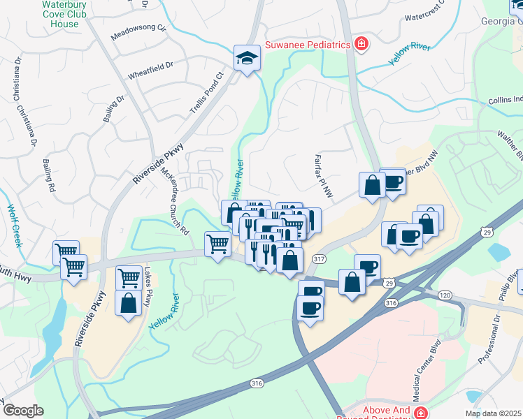 map of restaurants, bars, coffee shops, grocery stores, and more near 954 Haley Woods Lane in Lawrenceville