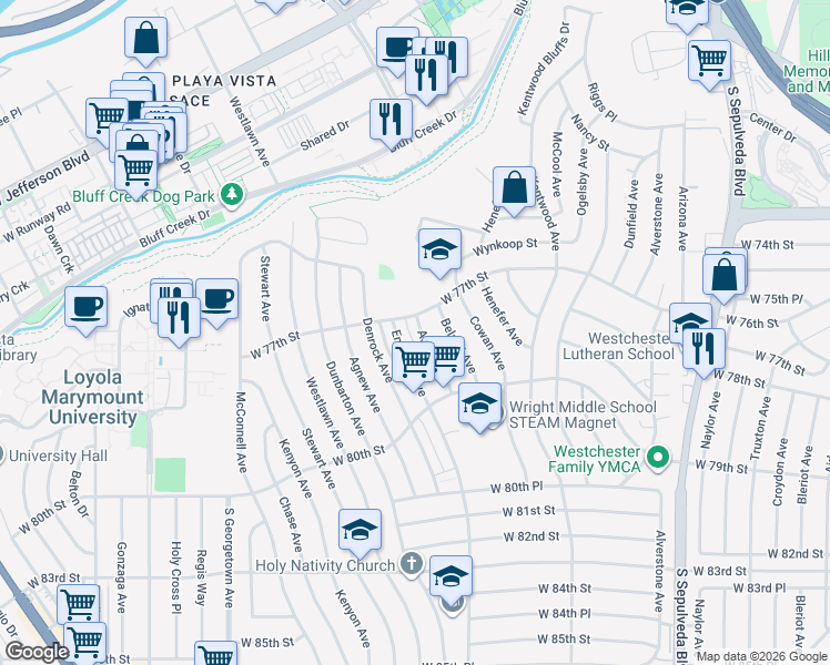 map of restaurants, bars, coffee shops, grocery stores, and more near 7713 Anise Avenue in Los Angeles