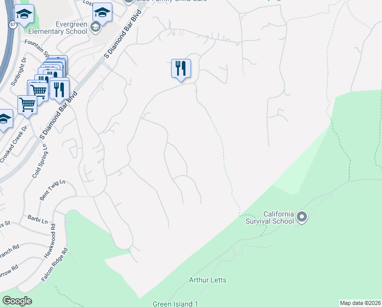 map of restaurants, bars, coffee shops, grocery stores, and more near 2838 Bentley Way in Diamond Bar