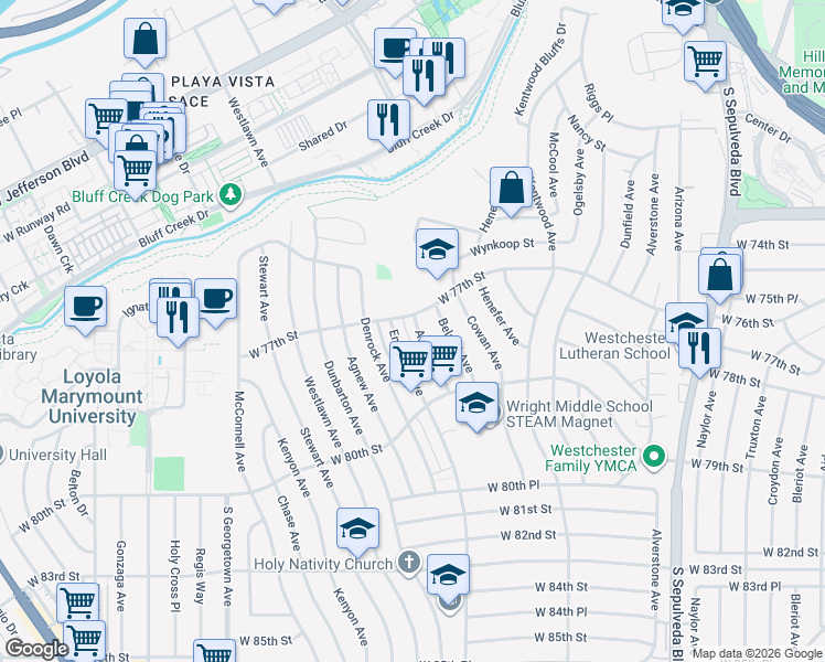 map of restaurants, bars, coffee shops, grocery stores, and more near 7713 Anise Avenue in Los Angeles