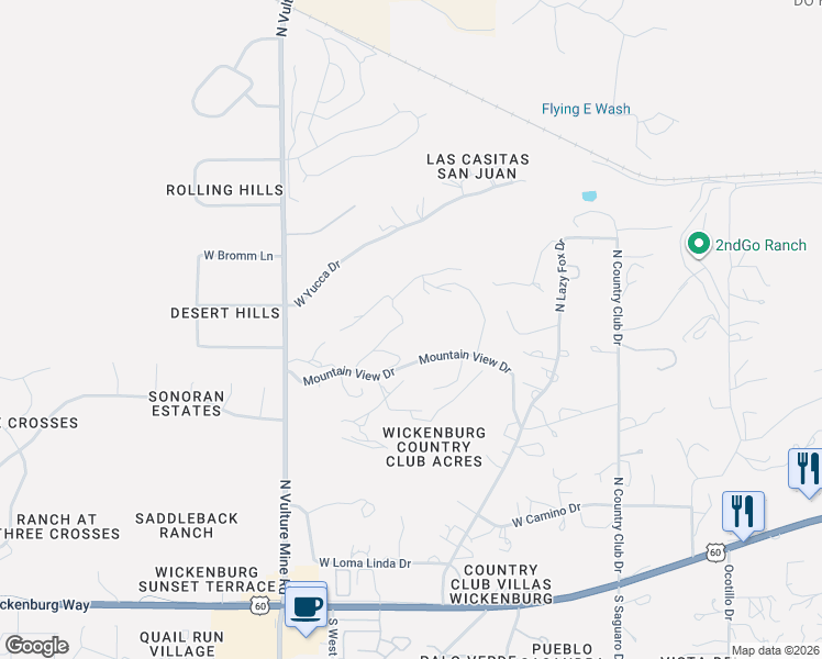 map of restaurants, bars, coffee shops, grocery stores, and more near 1885 Hillside Drive in Wickenburg