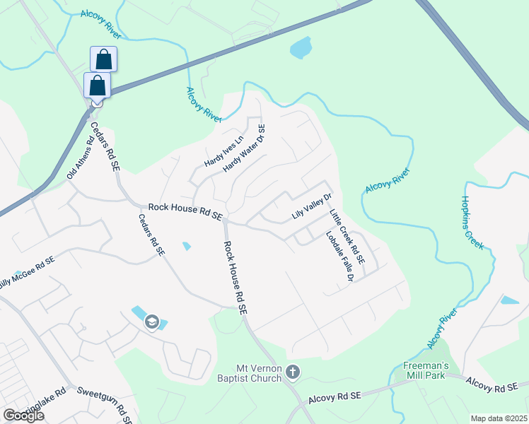 map of restaurants, bars, coffee shops, grocery stores, and more near 2341 Lily Valley Drive in Lawrenceville