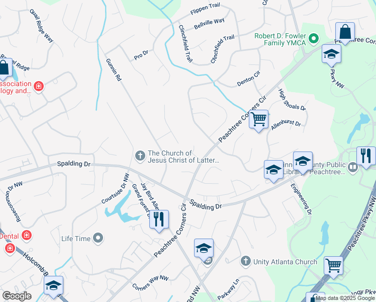 map of restaurants, bars, coffee shops, grocery stores, and more near 5875 Grizzard Court in Norcross