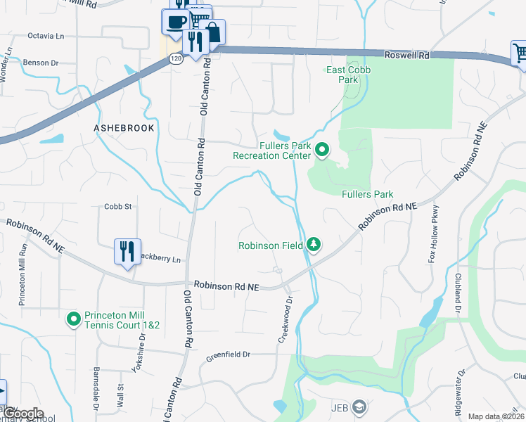 map of restaurants, bars, coffee shops, grocery stores, and more near 828 Barn Owl Road in Marietta