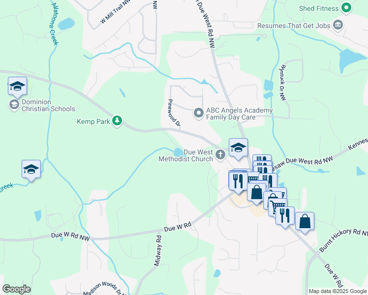 map of restaurants, bars, coffee shops, grocery stores, and more near 4211 Burnt Hickory Road Northwest in Marietta