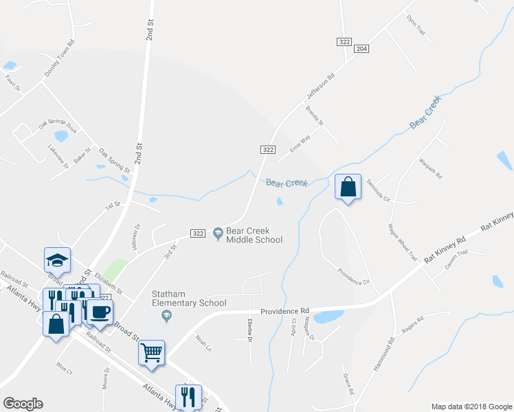 map of restaurants, bars, coffee shops, grocery stores, and more near 208 Jefferson Street in Statham