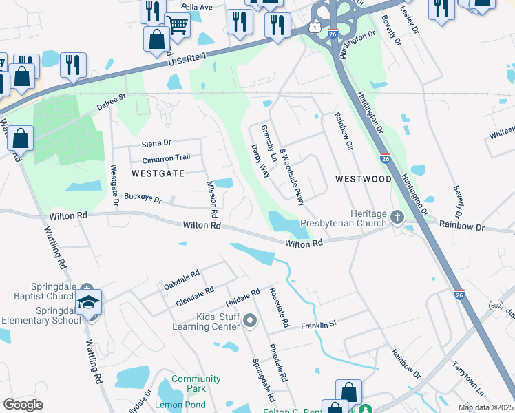 map of restaurants, bars, coffee shops, grocery stores, and more near 2850 Wilton Road in West Columbia