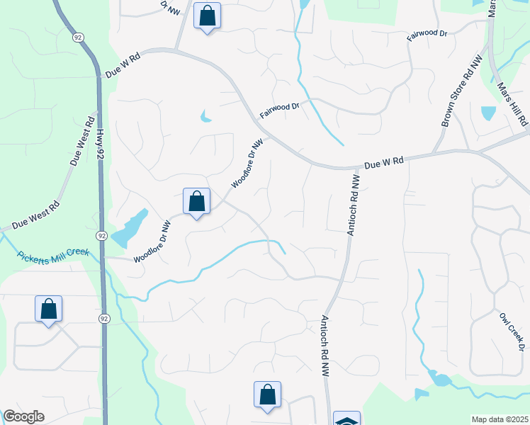 map of restaurants, bars, coffee shops, grocery stores, and more near 681 Braidwood Terrace Northwest in Acworth