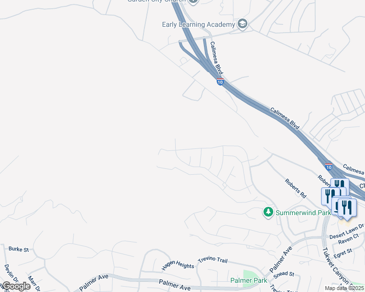 map of restaurants, bars, coffee shops, grocery stores, and more near 1148 Little Leaf Street in Calimesa