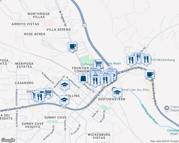map of restaurants, bars, coffee shops, grocery stores, and more near 455 North Tegner Street in Wickenburg