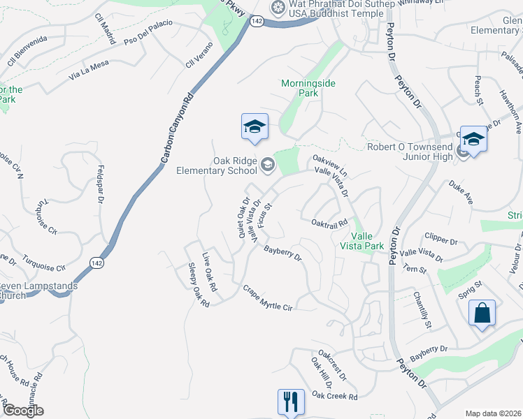 map of restaurants, bars, coffee shops, grocery stores, and more near 15477 Quiet Oak Drive in Chino Hills