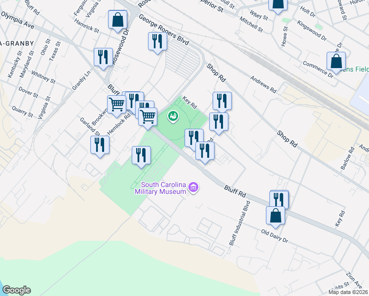 map of restaurants, bars, coffee shops, grocery stores, and more near 41 South Carolina 48 in Columbia