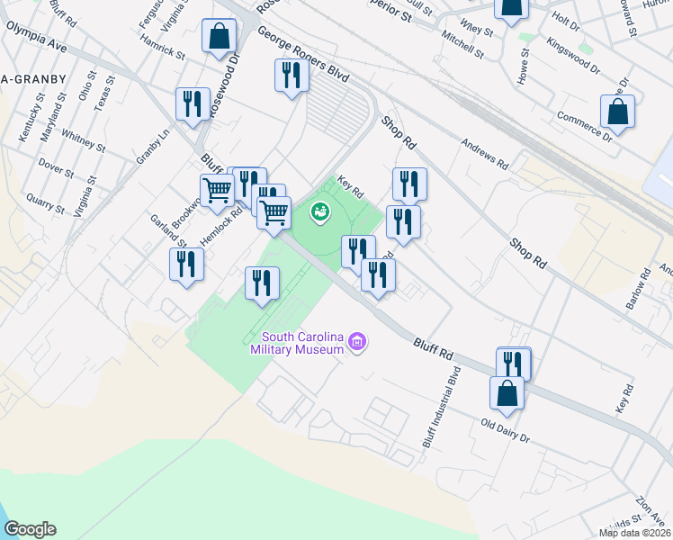 map of restaurants, bars, coffee shops, grocery stores, and more near 41 South Carolina 48 in Columbia