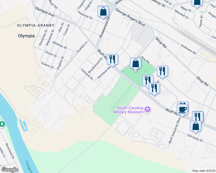 map of restaurants, bars, coffee shops, grocery stores, and more near 305 South Carolina 48 in Columbia