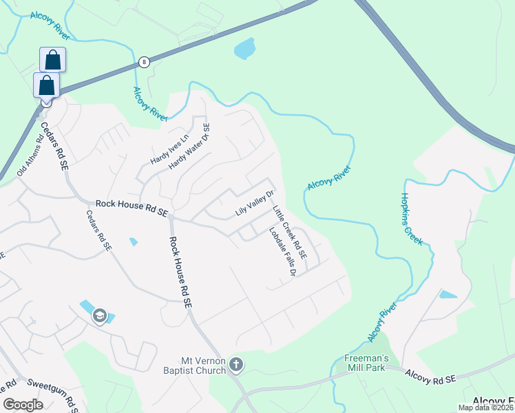 map of restaurants, bars, coffee shops, grocery stores, and more near 2021 Lily Valley Drive in Lawrenceville