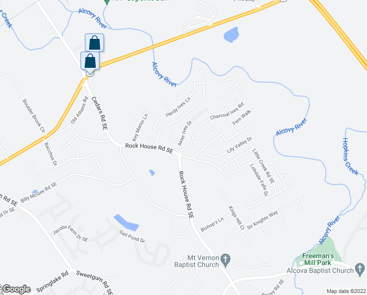 map of restaurants, bars, coffee shops, grocery stores, and more near 1260 Aster Ives Drive in Lawrenceville